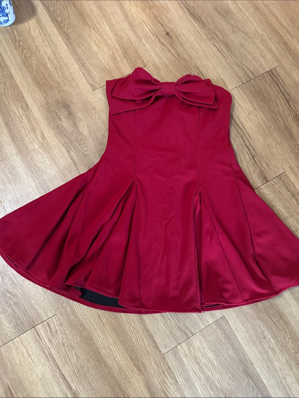 Red Bow-Accent Peplum Top